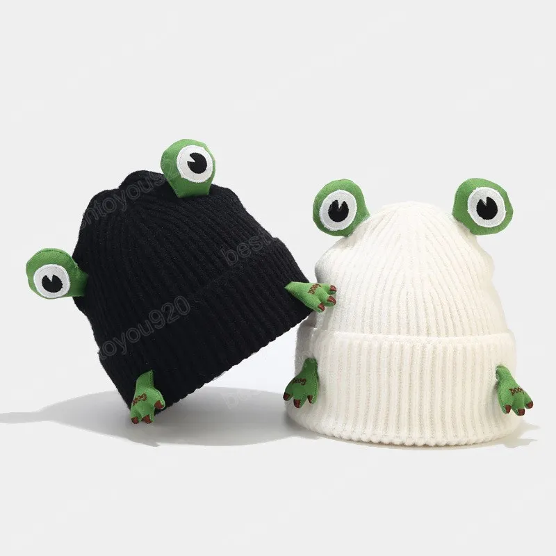 Fashion Frog Hat Zimowe czapki dla kobiet mężczyźni ciepłe dzianiny Hip Hop Skullies Caps Girl