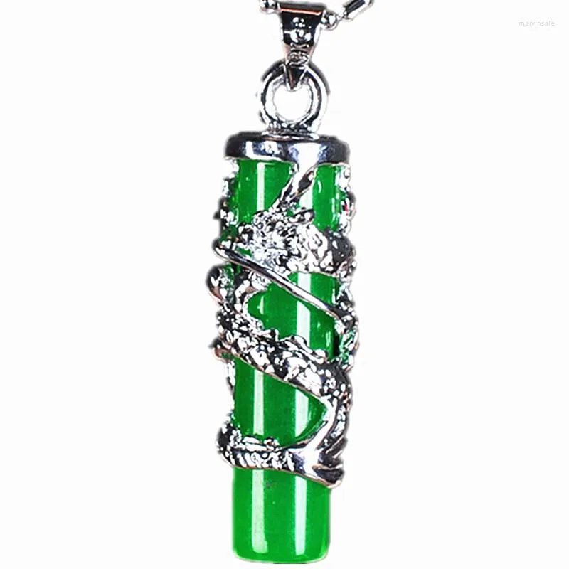 Pendant Necklaces Natural Green Jade Dragon Pillar 925 Silver Nelace Carved Charm Jewelry Fashion Accessories Amulet For Men Women Gifts