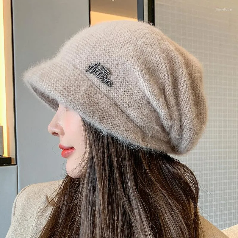 Visors Winter Knitted Peaked Cap Fur Thick Warm Ear Protectors Hats Korean All-Match Simple Hat Fashion Women Clothing Accessory