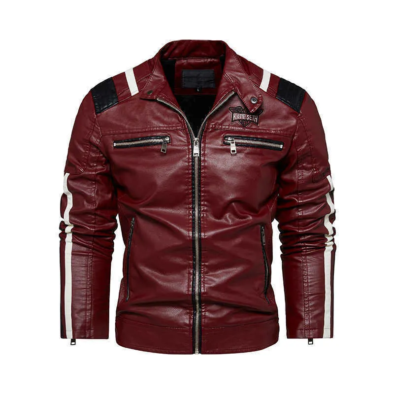 Men's Jackets Fashion Leather Patchwork Biker Casual Zipper Business Coat Motorcycle Style Slim Fit