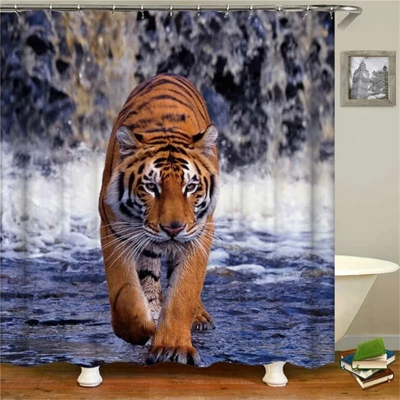 Northeast Tiger Shower Curtain Set Wild Animal Series Fun Bathroom Decor Curtains Waterproof Fabric Bathtub Decors Bath Screens 220429