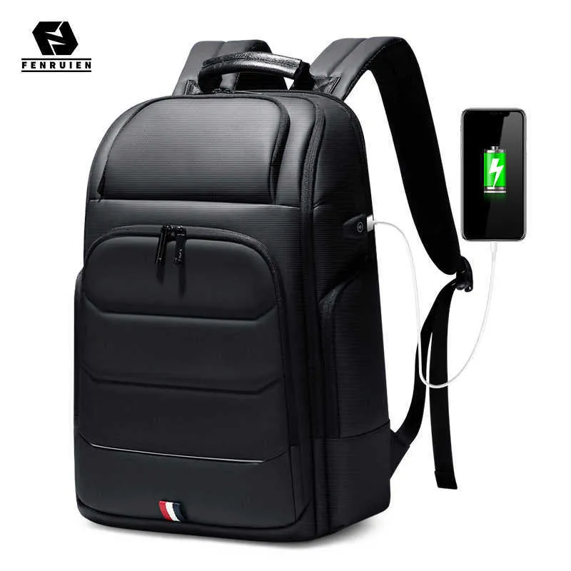 Stojaki na Tablet PC Fenruien Wodoodporne plecaki Ładowanie USB Torba szkolna Zabezpieczenie przed kradzieżą Mężczyźni Fit 15.6 Cal Laptop Travel High Capacity W221019