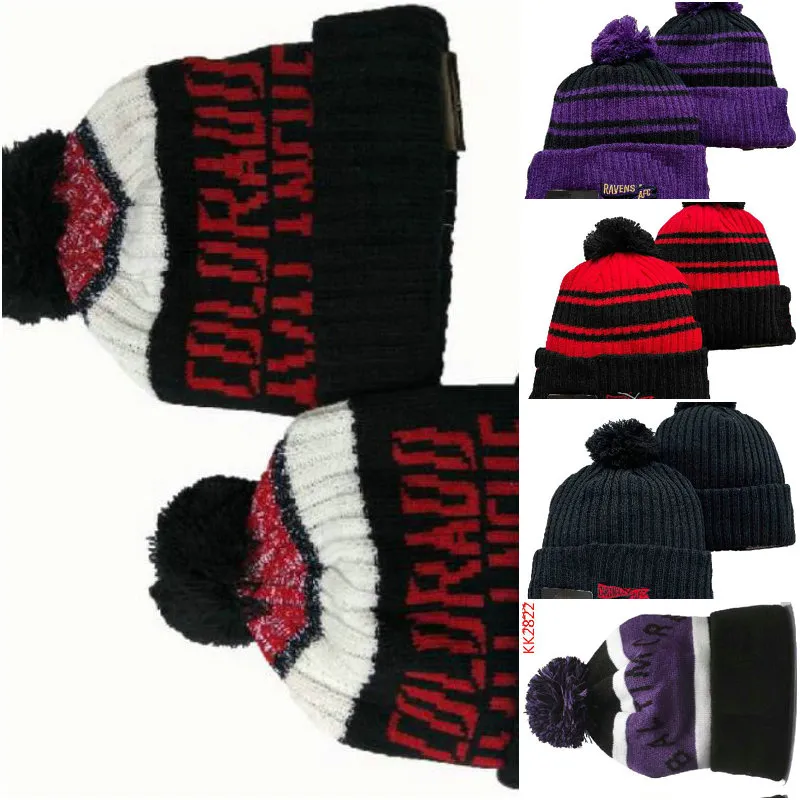 Avalanche Beanie Nordamerikansk hockeybolllag Sidan Patch Winter Wool Sport Knit Hat Skull Caps A1