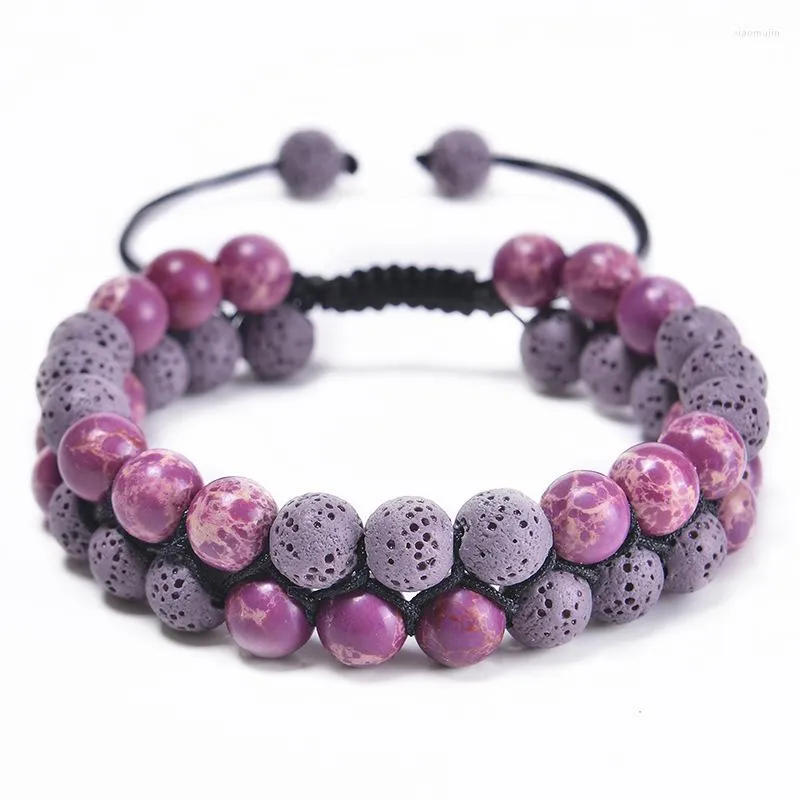 Strand Lover Layers Purple Lava Stone Beads Bracelet DIY Huile Essentielle Diffuseur Yoga Tressé Bijoux