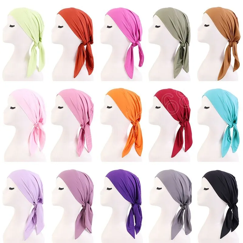 Мусульмане женщины Хлопок предварительно связанный с повязкой турбан эластичная полоса головной платок головной плат