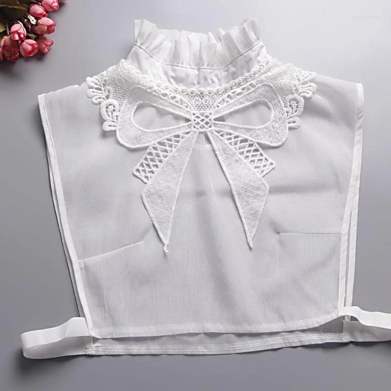 Bow Ties 2022 Kvinnor Pearl Bead Chiffon Cotton Ruffles Fake Collar Rhinestone Spets Flower Falskt l￶stagbara blusar