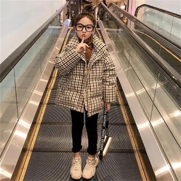 Down Coat Children Cotton Jacket Girls 2022 New Winter lattice Outerwear School Clothes Thicken and keep warm Coat GC1728