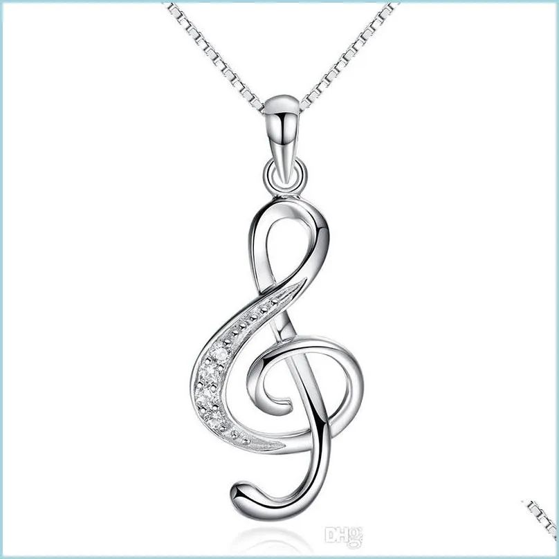 Pendant Necklaces 925 Sterling Sier Necklces Crystal Jewelry Music Note Diamond Pendant Statement Necklace Wedding Vintage New Arriv Dhos4