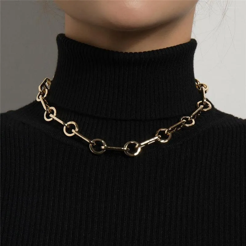 Choker Inledande tjock kedja V￤xla l￥s Guldhalsband Blandade l￤nkade cirkel f￶r kvinnor Minimalistiska halsbandsmycken