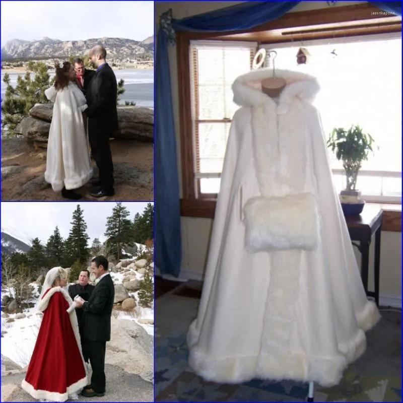 Wraps 2022 Sell White Ivory Bridal Cape Wedding Cloaks Hooded With Faux Fur Trim Warm Adult Winter Jacket