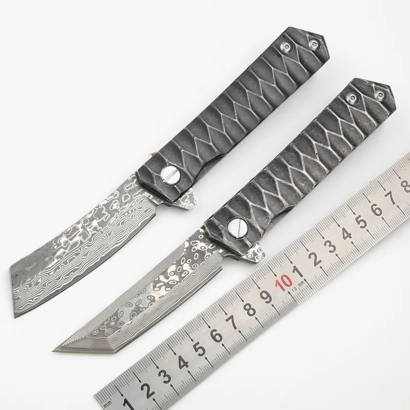 Folding Twosun Razor Knife Damascus Fast Open Flipper Pocket Folding EDC Tool Knives ZT0095 ZT0562