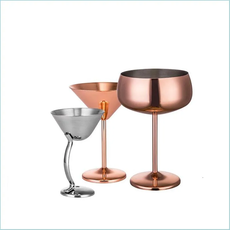 Copos de vinho cor de ouro rosa martini vidro de aço inoxidável xícaras de vinho tinto 304 material casa el bar coques copos entrega 2022 ga dhckp