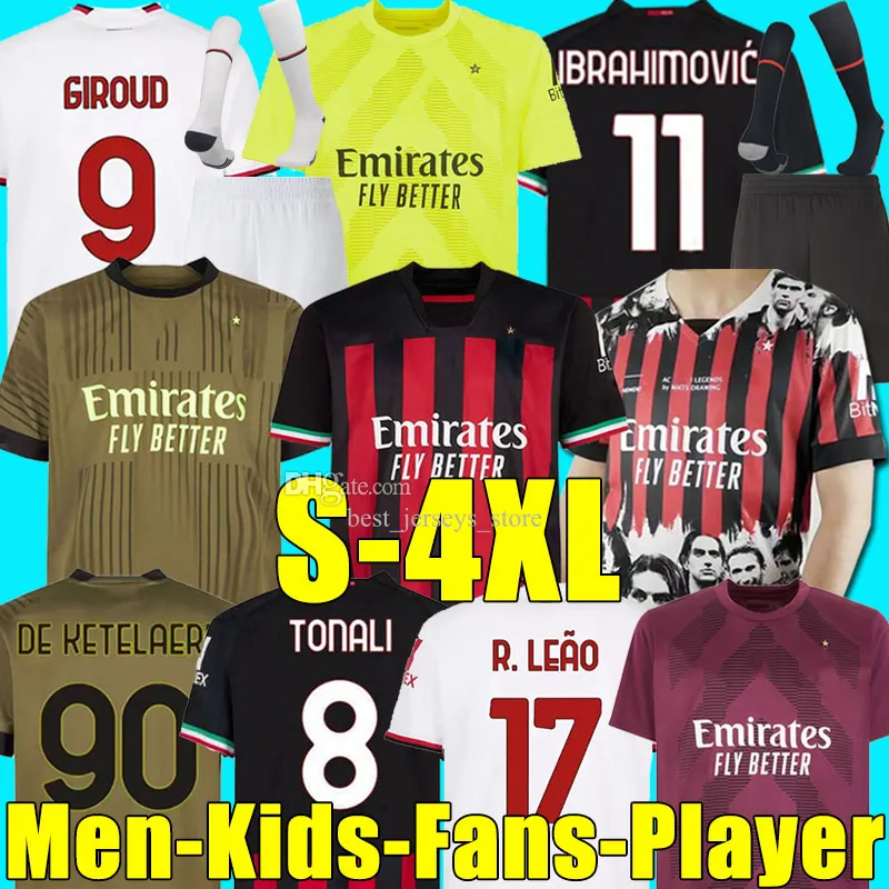 XXXL 4XL 22/23 Ibrahimovic Soccer Jerseys AC Milans Legends 2022 2023 Giroud Tonali theo R.Leao Romagnoli
