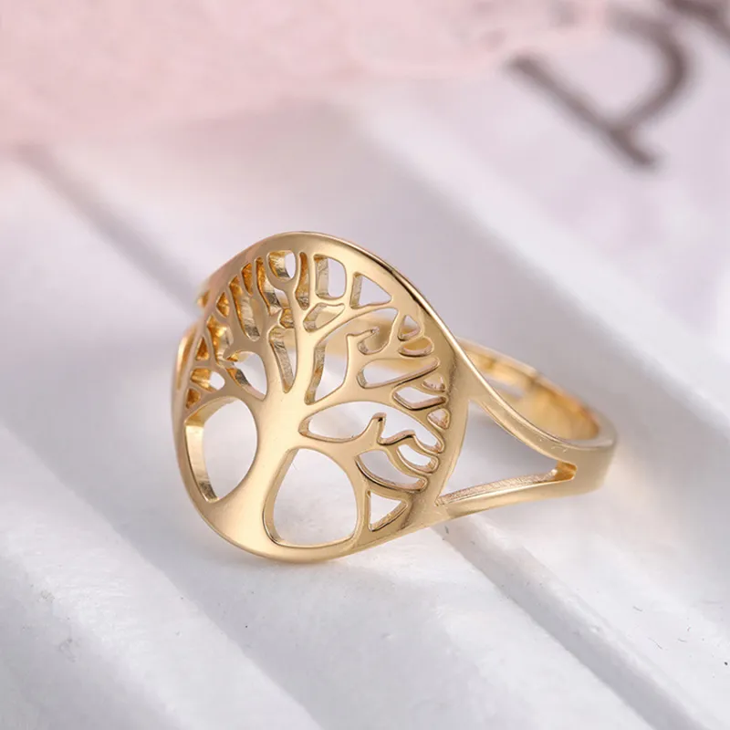 Life Tree Metal Ring Adjustable Opening Ring Men`s Hip Hop Fashion Accessories