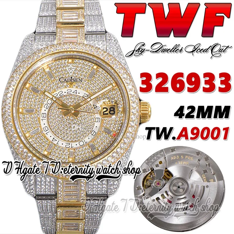 TWF V3 Sky tw326933 Orologio da uomo A9001 Complicazioni Calendario Automatico Iced Out Diamanti intarsiati Quadrante 904L Oystersteel Bracciale con diamanti Orologi Super Edition eternity