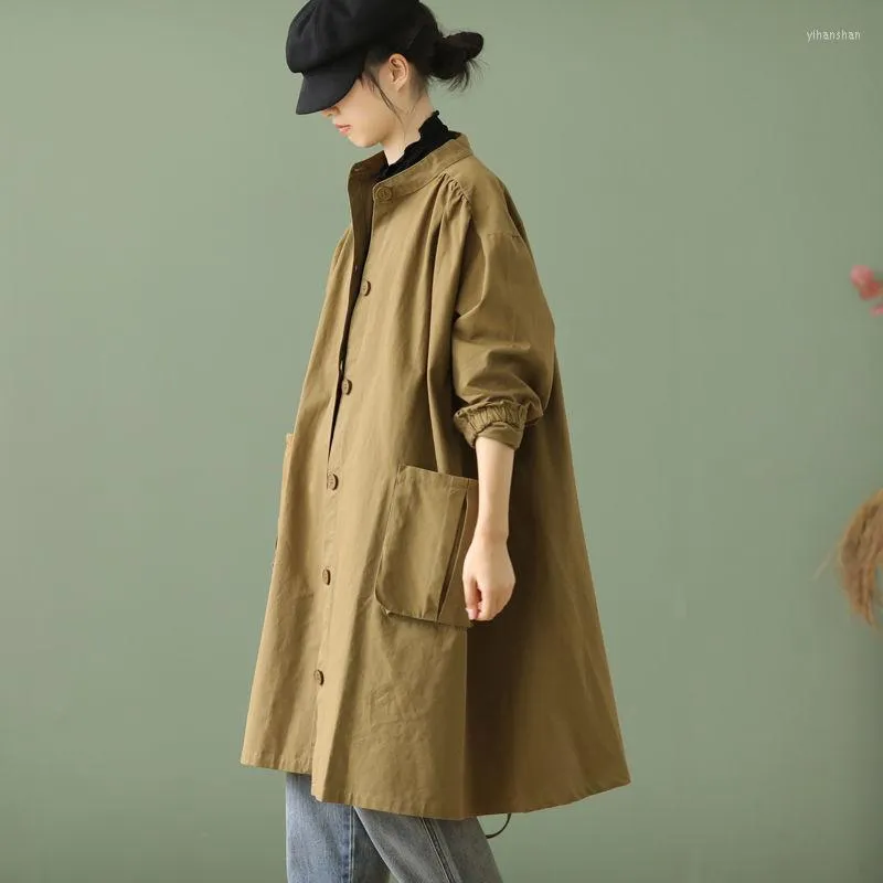 Women's Trench Coats Loose Casual Women Long Solid Jacket Vintage Windbreaker Autumn Buttons Cardigan Oversize Big Outerwear Female