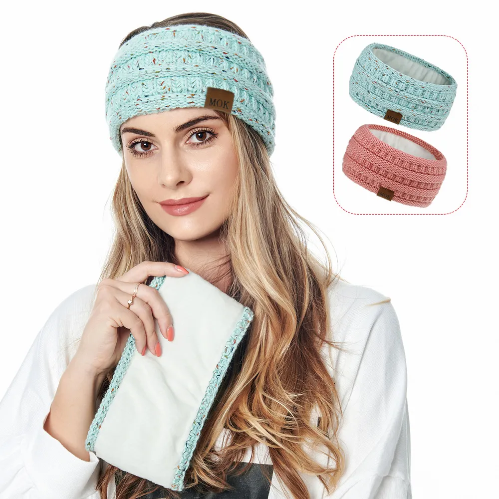 20 INS Terciopelo interior MOK Hairband Color sólido Tejido Crochet Twist Diadema Invierno Calentador de orejas Banda elástica para el cabello Accesorios para el cabello ancho