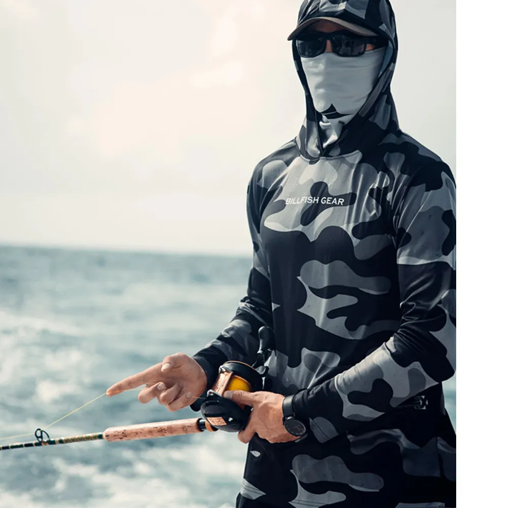 Utomhus T-shirts Billfish Gear Men Fishing Long Sleeve Hooded Shirts Blusas Para Pesca Performance Apparel Camisa de UV Manga Longa 221019