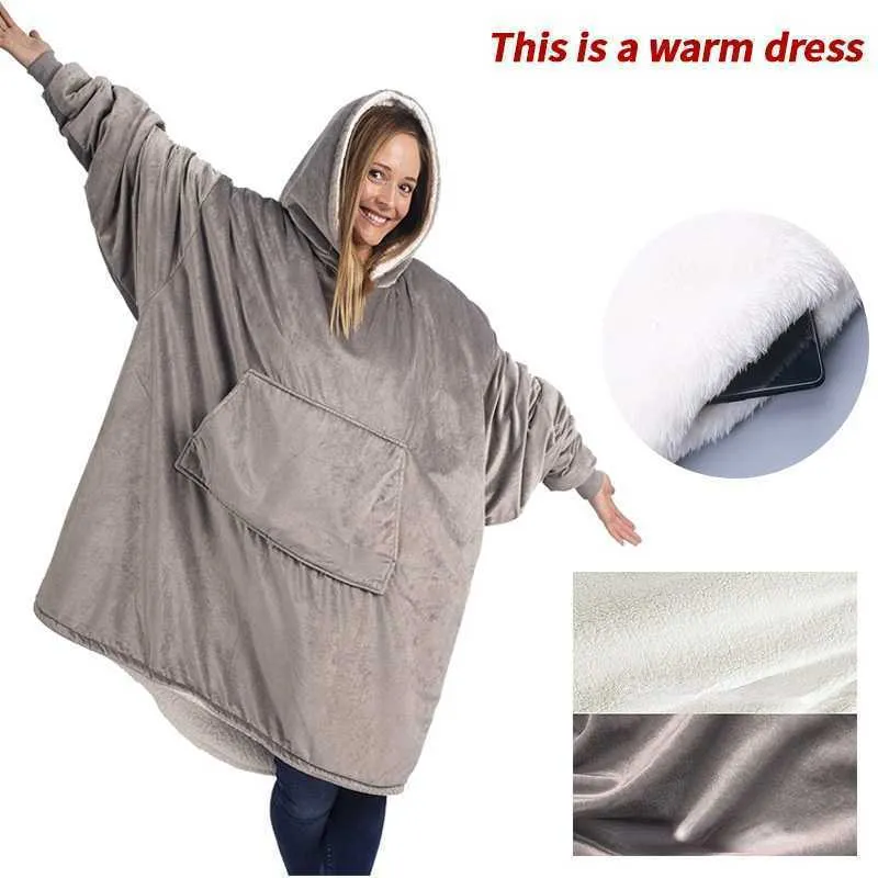 Andere Bekleidung Dicke Winter-Erwachsene-Sofa-warme TV-Decke Tragbare Outdoor-Wander-Kapuzen-Sweatshirt-Decke Warme Hoodie-TV-Decken mit Tasche T221018