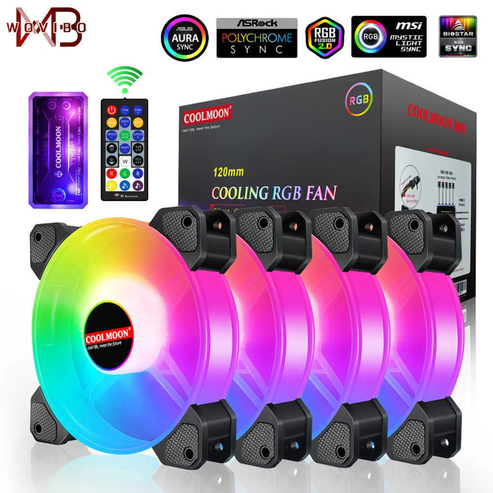 Tablet PC Standları Coolmoon 120mm Soğutma Fanı RGB Ventilador Soğutucu Bilgisayar Kasası Şasi DIY İçin 6PIN Dilsiz 5V Aura Sync Müzik W221019 Ayarlayın