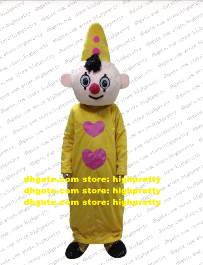 Sarı şapka çocuk bumba palyaço maskot kostümü yetişkin karikatür karakter kıyafeti, müşterileri çeken albüm cx2040