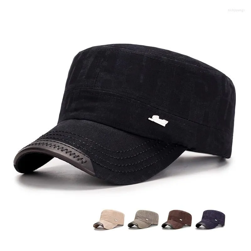 Berretti Cappellini militari in cotone lavato vintage classico Flat Top Cappellino aderente regolabile da uomo Cappello caldo invernale Snapback Casquette