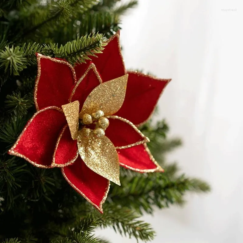クリスマスの装飾xx9b人工キラキラ花の花フランネル布階段のための花柄の飾り工芸窓ガーランド暖炉の装飾