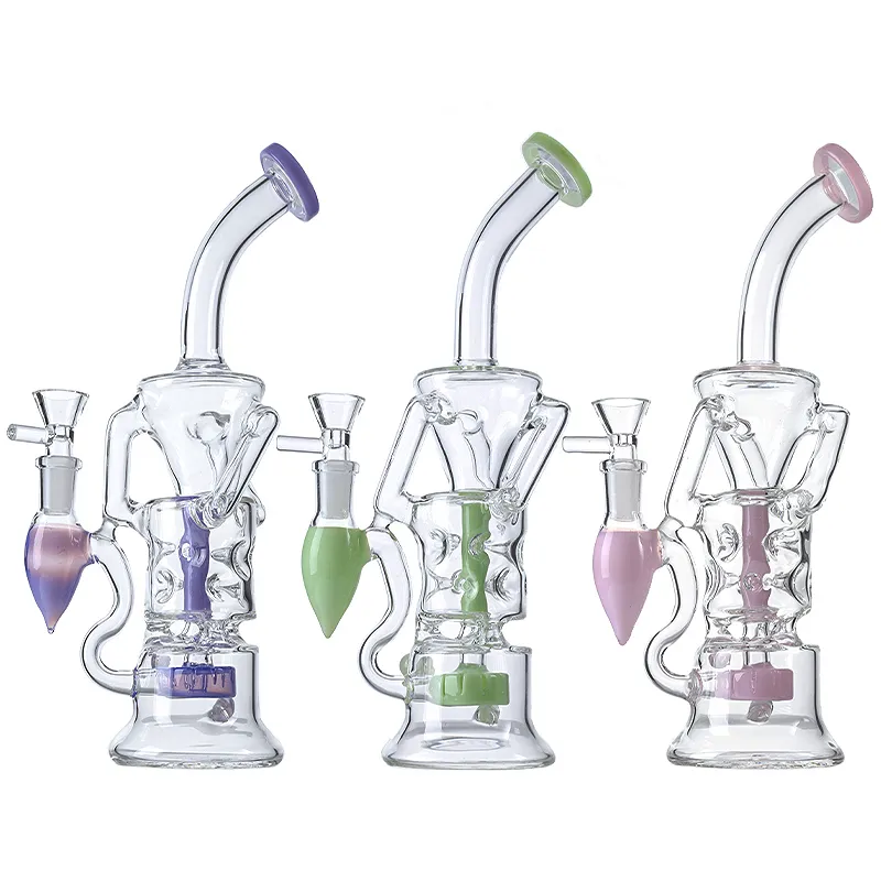 Double Recycler Glass Bong Turbina Perc Garias fabulos