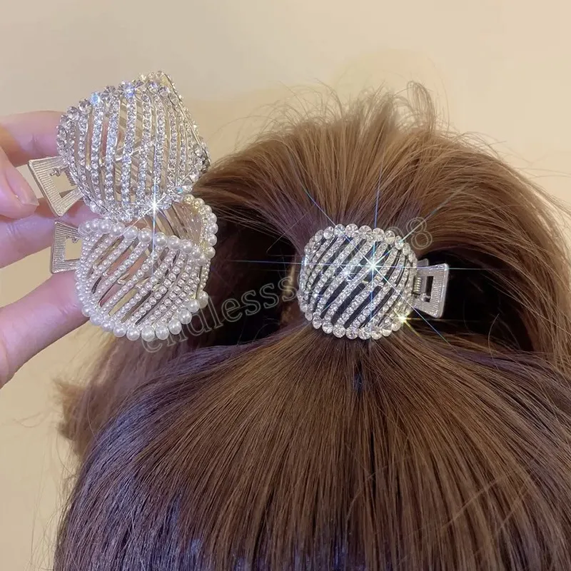 Pince à cheveux de luxe en strass et perles, support pour queue de cheval, pinces pour femmes et filles, couvre-chef en cristal brillant, Barrette rétro, accessoires pour griffes de cheveux