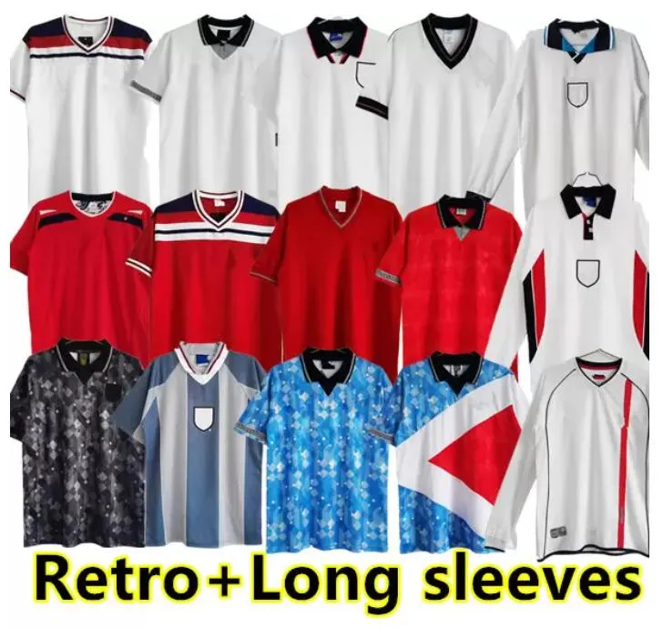 Anglia Retro Soccer Jersey 2001 02 03 1994 95 1996 Shearer Beckham 1998 Gerrard Scholes Owen 08 10 Heskey 82 84 87 1990 Gascoigne Vintage Classic Football Shirt 666 666