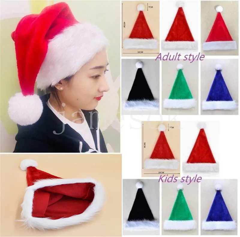 Рождественская шляпа для рождественских вечеринок Red Blue Green Black Black Choudy's Plush Christmas Hat Hat Santa Claus Cap Рождественская декорация DE844