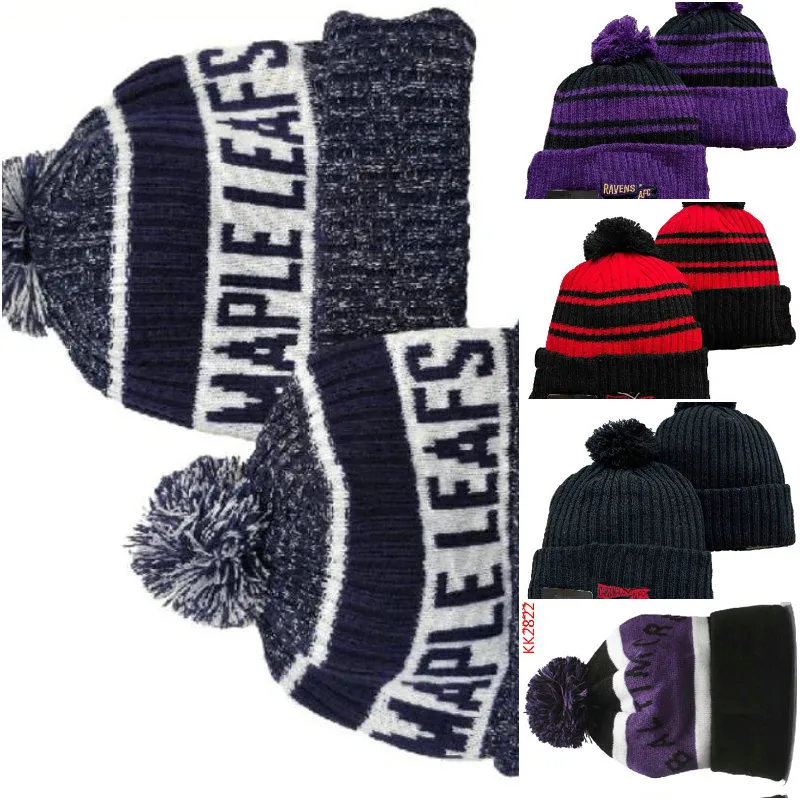 MAPLE LEAFS Beanie Palla da hockey nordamericana Toppa laterale squadra Cappello invernale in lana Sport lavorato a maglia Berretti con teschio A1