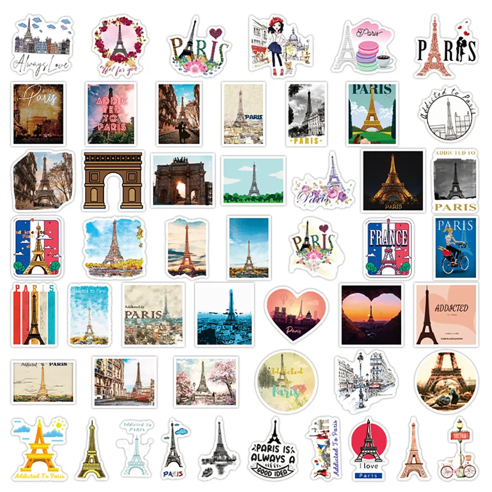 Paris France Landscape Eiffel Tower Stickers Motorcycle Luggage Guitar Cartoon Cool Graffiti Decal Stickers