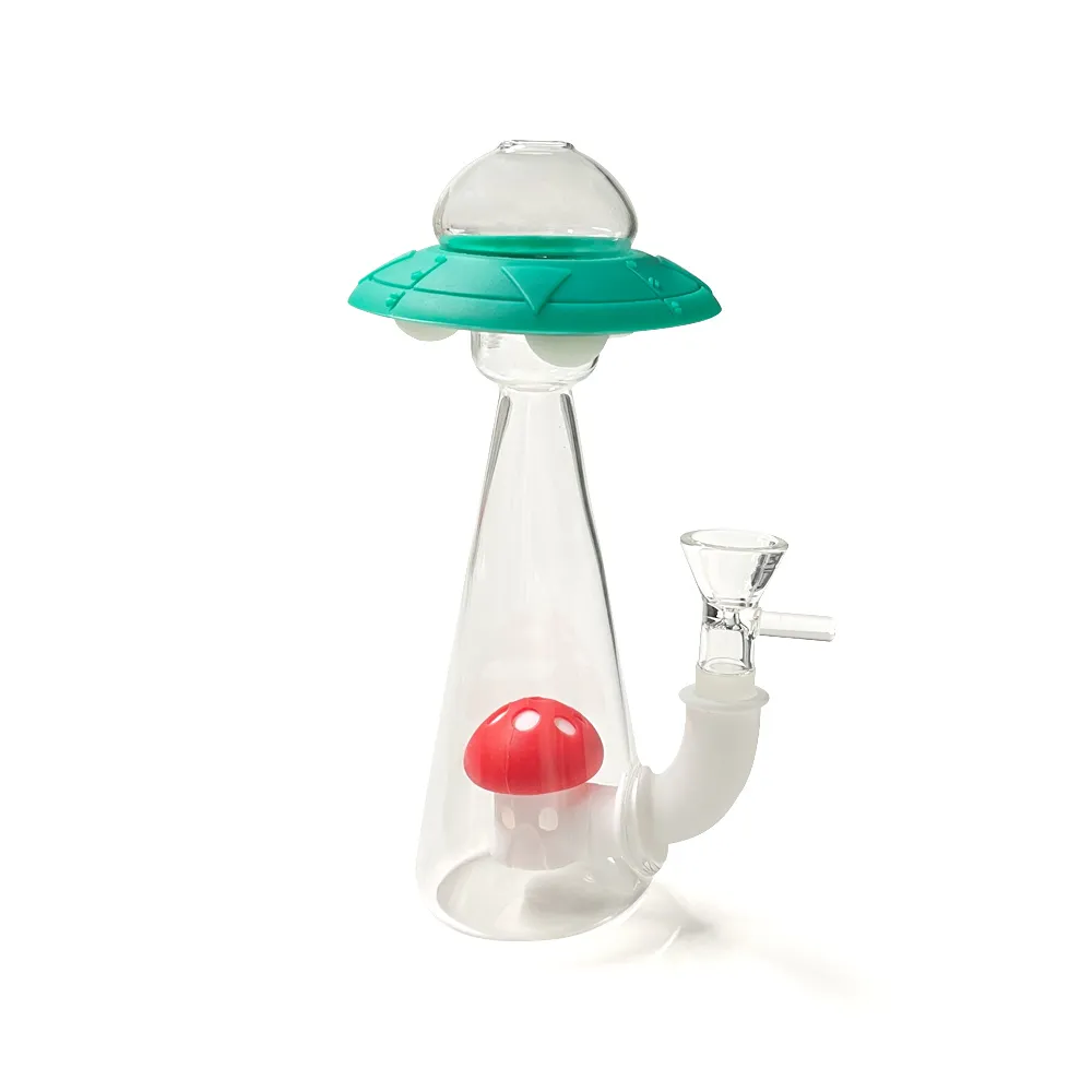 Hausgarten bunte UFO-Form Wasserpfeifen Glasbongs Bohrinsel Silikonbong Rauchen Wasserpfeifen Dab Rigs Kostenlose 14-mm-Schüssel