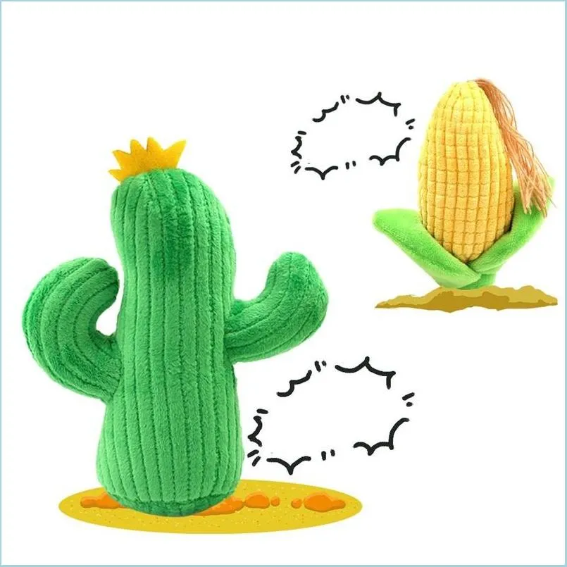 Dog Toys Chews Pet Dog Cats Chews Toys Cute Plush Cactus Corn Shaped Doggy Bitting Dolls With Phonation Device Pets Molar 10 2Dg E Dh4Wv