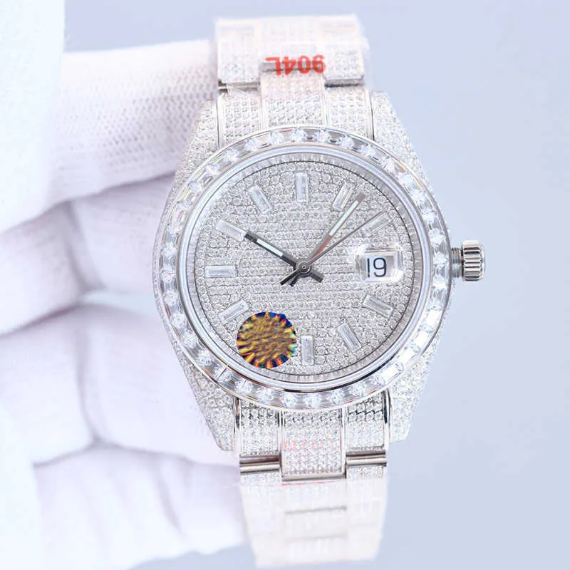 Relojes de pulsera Reloj de diamantes Reloj mecánico para hombre 41 mm Stainls Correa de acero Movimiento Zafiro Impermeable Dig