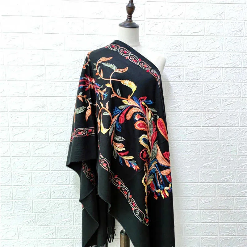 Scarves Beautiful embroidered thick scarf in ethnic color cashmere pashmina scarf cashmere scarf embroidery