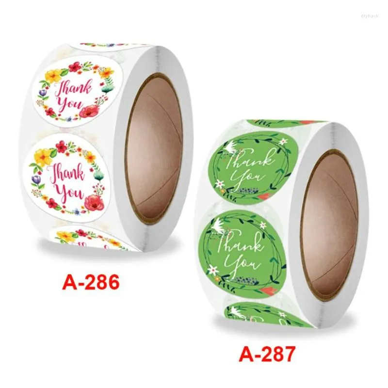 Gift Wrap 500Pcs 2.5cm Green Brackground Thank You Gifts Label Sticker Round Shape Sweet Floral Designs