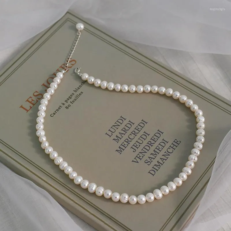 Choker Simple Freshwater Pearl Necklace Women Jewelry Vintage Thread Silvery Fashion Design Female Clavicle Chain