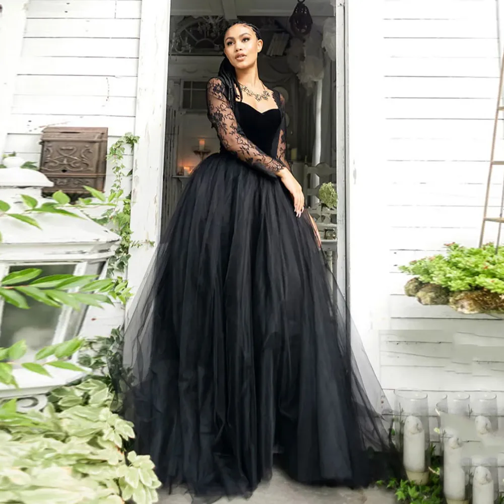 Vintage Gothic Lace wedding attendee dress with Long Sleeves