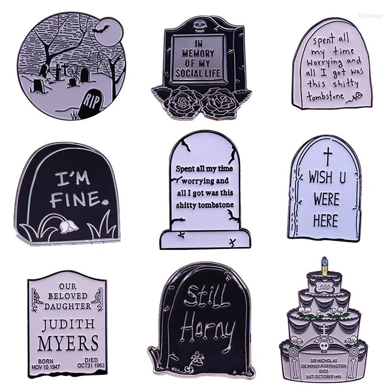 Brooches Tombstone Collection Enamel Pin Gothic Humor Horror Halloween Accessories