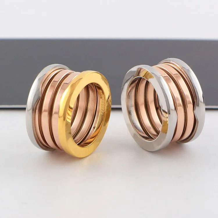 extravagant simple designer style quality titanium steel jewelry love ring ceramic color stitching spring rings gold silver rose colors letter