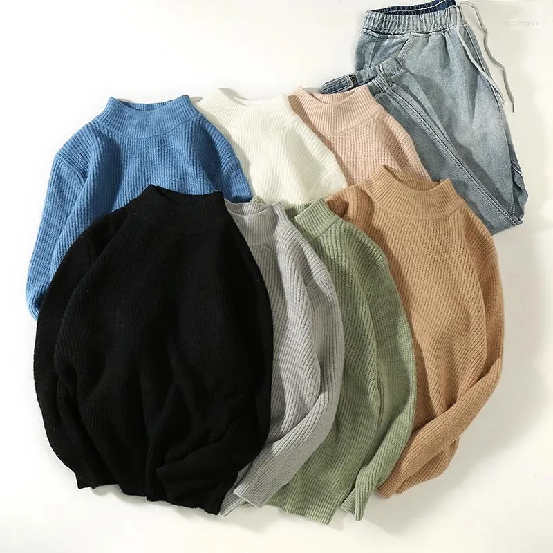 Herrtr￶jor m￤n solid f￤rg h￶st vinter under tr￶ja h￥lig nack koreansk stil bekv￤m stickad pullover l￥ng ￤rm varm avslappnad