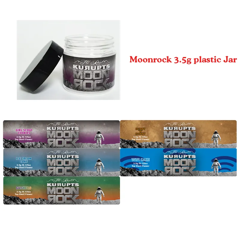 Pot à herbes personnalisé de 3,5 g, emballage Moonrock, pots en plastique PET transparent avec 10 options d'autocollant de souche, emballage Moonrock 3.5