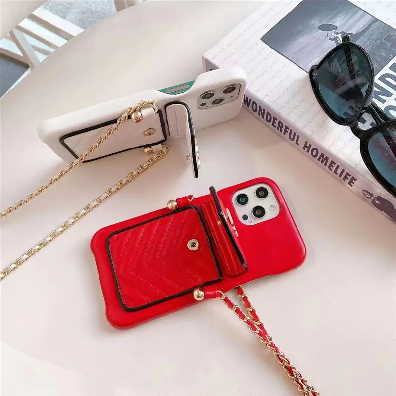 Fashion Crossbody Card Holder Bag telefonfodral för iPhone 14 Promax 14 13Pro 12Promax 12 11 Pro X Max XR 7 8 Plus Luxury Pu Leather Wallet Cover