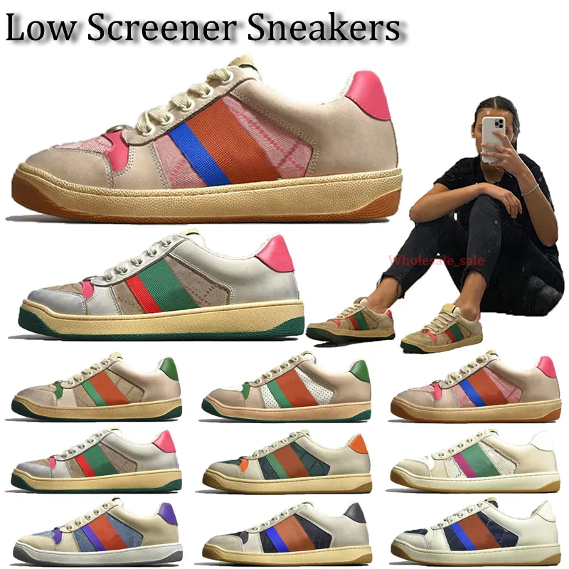 Low Heel Casual Shoes Screener Sneakers Italy Classic Butter Leather Beige Ebony Original Canvas Blue Red Stripe Rubber Shoe Leather Trainers Men Women Sneaker