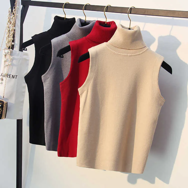 Women's Sweaters Stylish Quality Knitted Women Sweater Korean Spring Autumn Turtleneck Sleeveless Vest Outwear Female Top Pullover Pull Femme 305 T221019