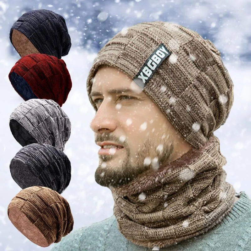 Берец мужская шапочка 2PCS лыжная шапка и шарф зима теплые шерстяные шерсти