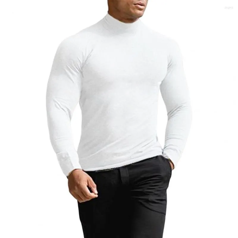Hommes chandails hommes chemise couleur unie manches longues coupe ajustée respirant basique T-shirt col mi-haut élastique automne hauts vêtements