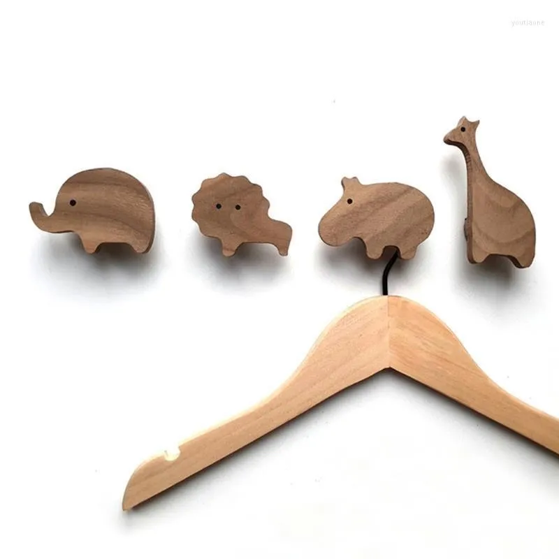 Ganci 4 pezzi in legno massiccio simpatico animale patter camera dei bambini decorazione della casa gancio da parete portachiavi gancio nordico goccia